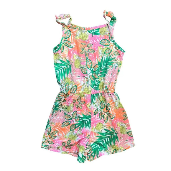 Wonder Nation Girls Tropical Romper Small 6 Cheetah Jungle Safari Colorful Leaf - Picture 2 of 7